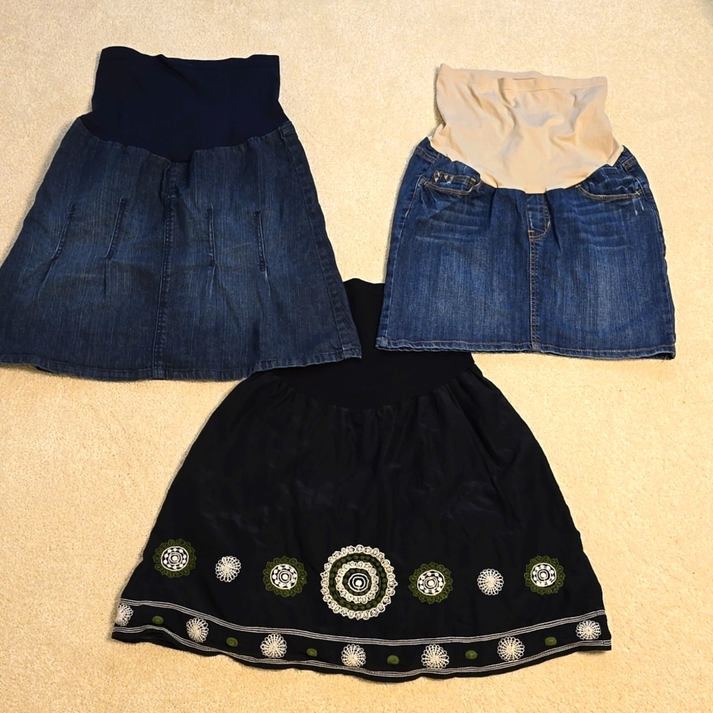 *Host Pick* 3 Size Small Maternity Short Skirts Bundle: 2 Jean, 1 Black Boho